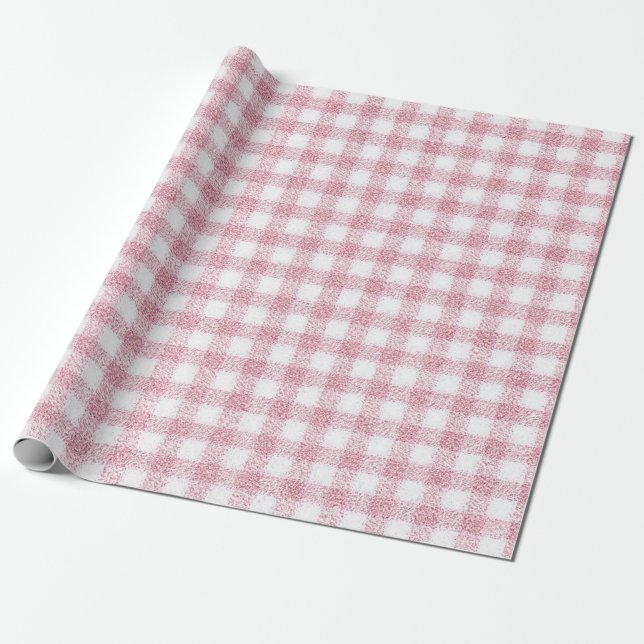 Samtiges Rosa-Weiß-Gingham-Charm Geschenkpapier (Ungerollt)