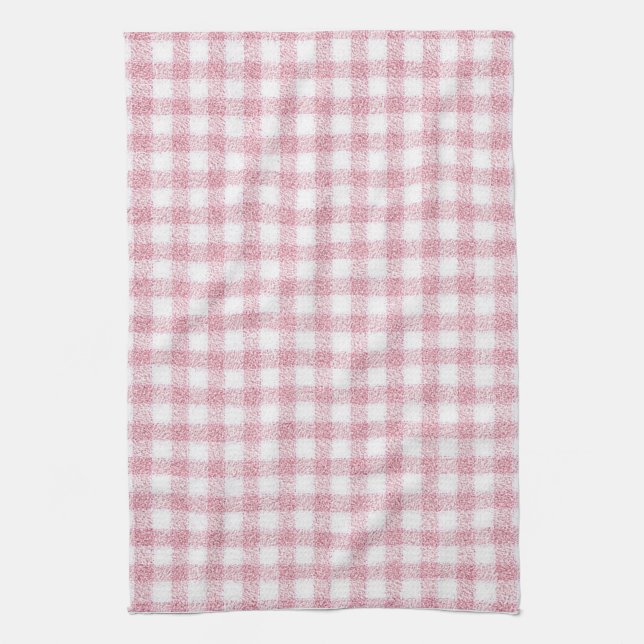 Samtiges Rosa-Weiß-Gingham-Charm Geschirrtuch (Vertikal)