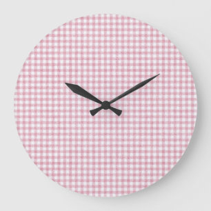 Samtiges Rosa-Weiß-Gingham-Charm Große Wanduhr