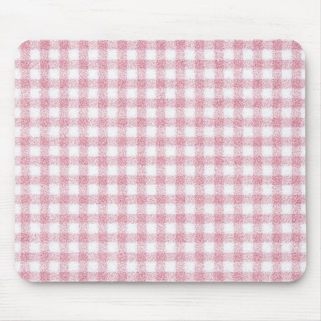 Samtiges Rosa-Weiß-Gingham-Charm Mousepad (Vorne)