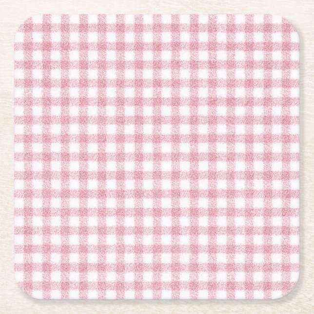 Samtiges Rosa-Weiß-Gingham-Charm Rechteckiger Pappuntersetzer (Vorderseite)