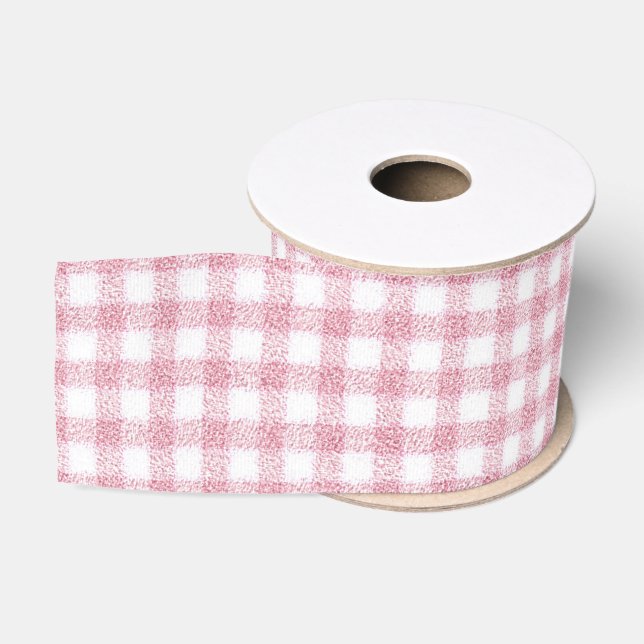 Samtiges Rosa-Weiß-Gingham-Charm Ripsband (Spule)
