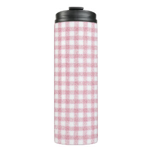 Samtiges Rosa-Weiß-Gingham-Charm Thermosbecher