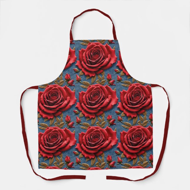 Samtrote Rosen  Schürze (Vorderseite)