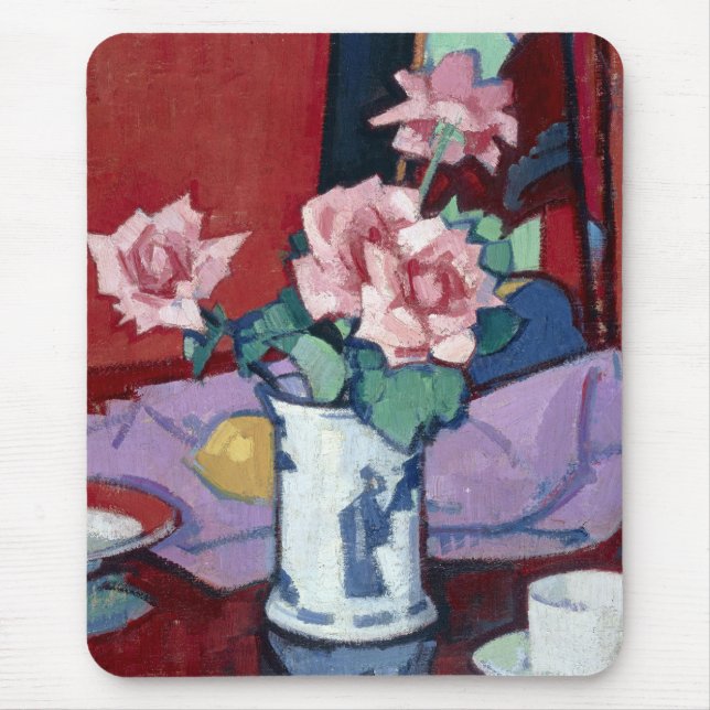 Samuel John Peploe Pink Roses, chinesische Vase Mousepad (Vorne)