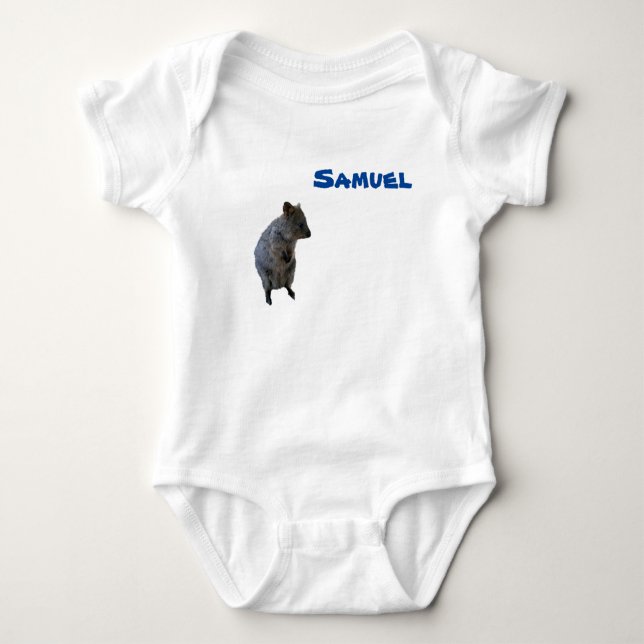Samuel Name mit Aussie Quokka, Baby Bodysuit Strampler (Vorderseite)