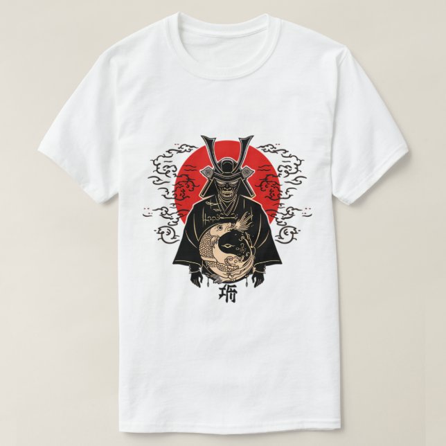  Samurai and Rising Sun – Japanese Art T-Shirt (Design vorne)