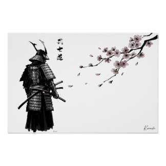Samurai and Sakura Art Print – Japanese Wall Poste Poster