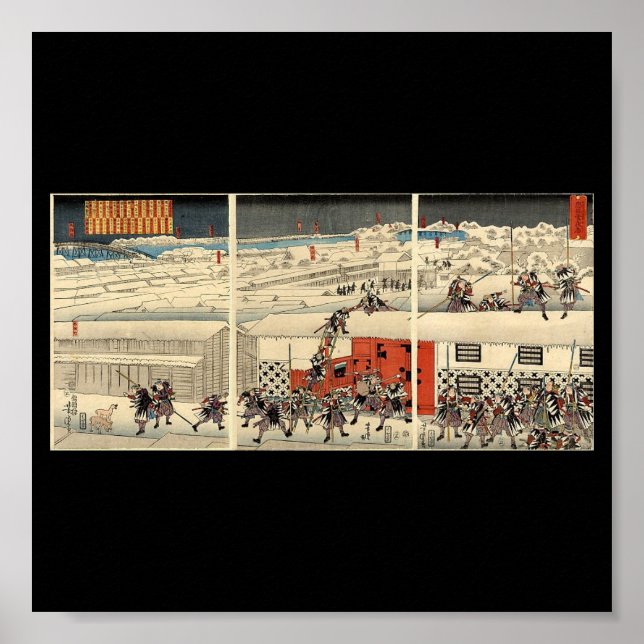 Samurai attackierte nachts im Schnee um 1860 Poster (Vorne)