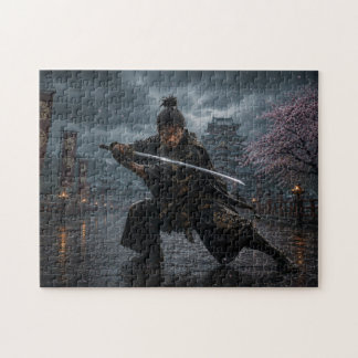 Samurái bajo la lluvia — Guerrero japonés con kata Puzzle