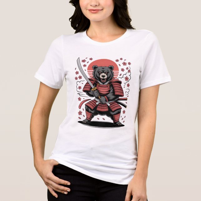Samurai-Bär Damen Tri-Blend T-Shirt Shirt (Vorderseite)
