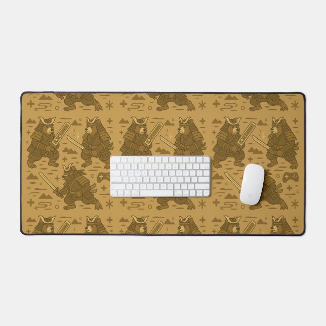 Samurai-Bär mit Spielcontroller Schreibtischunterlage (Tastatur & Maus)