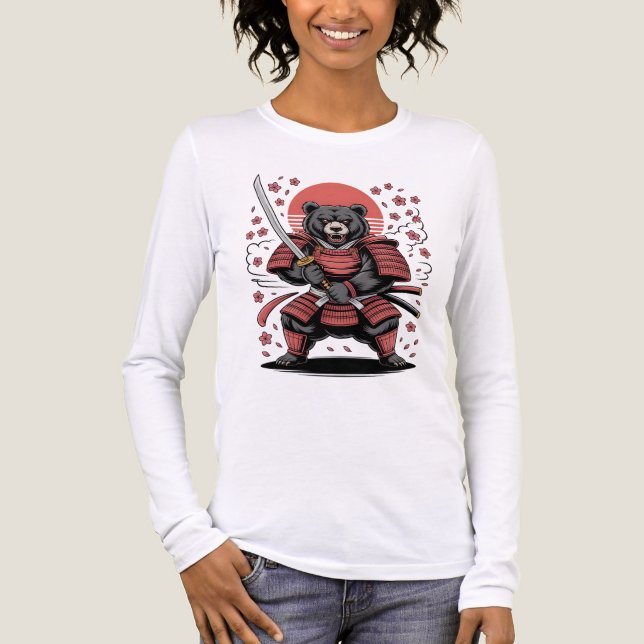 Samurai-Bär Tri-Blend-Langarmshirt Tri-Blend Shirt (Vorderseite)