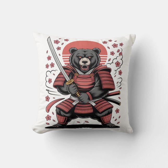 Samurai-Bär-Wurfkissen 40 cm x 40 cm Kissen (Vorderseite)