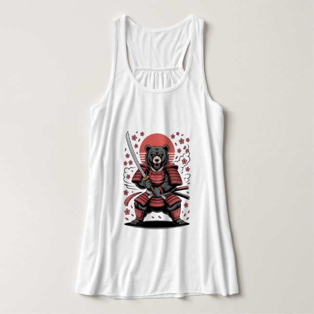 Samurai Bear Canvas Flowy Racerback Tank Top (Design Vorderseite)