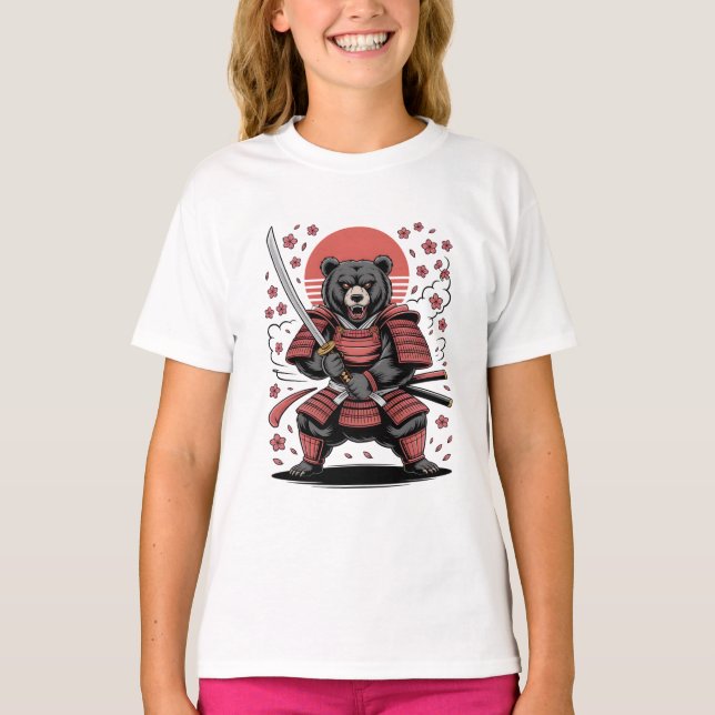 Samurai Bear  Kids Basic T-Shirt (Vorderseite)