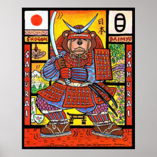 Samurai Bear Print Poster
