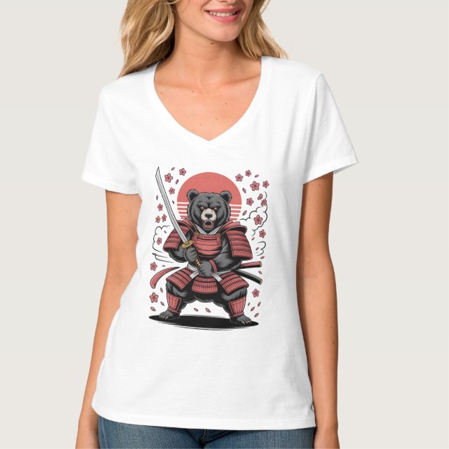 Samurai Bear  Womens V-Neck T-Shirt (Vorderseite)