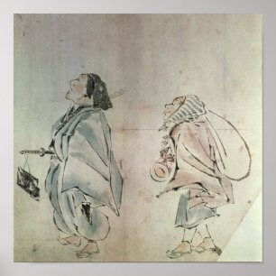 Samurai being followed by a servant poster