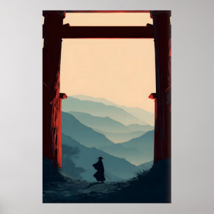 Samurai-Bergplakat Einsamer Schwertkämpfer, Torii Poster