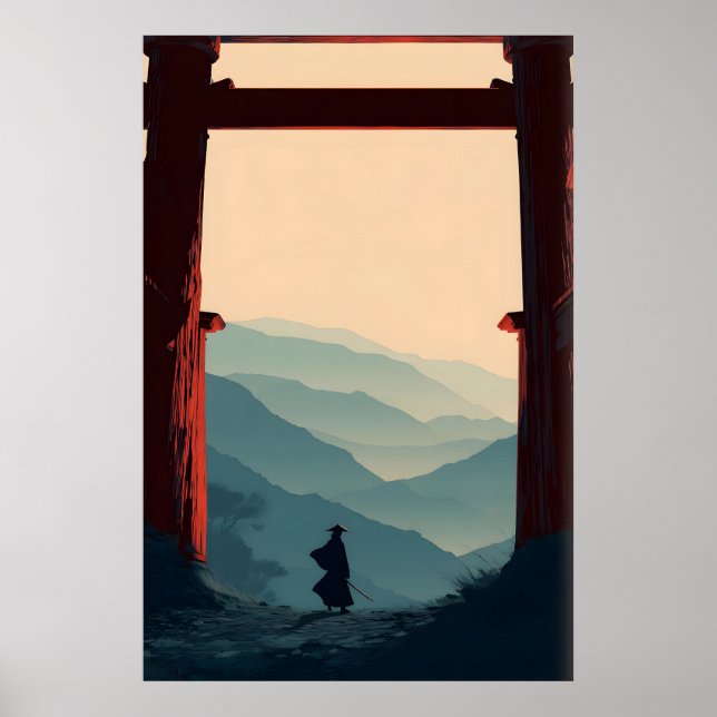 Samurai-Bergplakat Einsamer Schwertkämpfer, Torii Poster (Vorne)