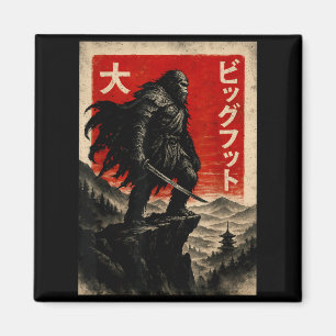 Samurai-Bigfoot-Grafik-T-Shirt japanischer Vintage Magnet