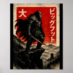 Samurai-Bigfoot-Grafik-T-Shirt japanischer Vintage Poster