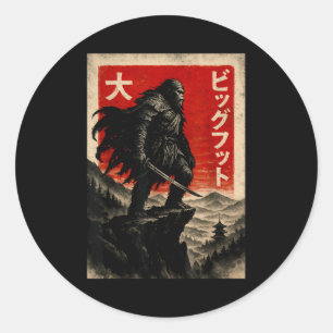 Samurai Bigfoot Grafik-T-Shirt japanischer Vintage Runder Aufkleber