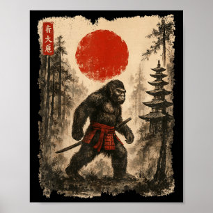 Samurai Bigfoot Japanisch Vintag Sasquatch Ukiyo-e Poster