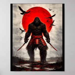 Samurai Bigfoot japanische Vintage-Grafik Kunst lu Poster