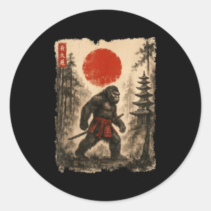 Samurai Bigfoot japanischer Vintage Sasquatch Ukiy Runder Aufkleber