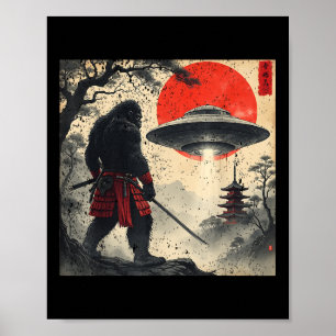 Samurai Bigfoot japanisches Ufo Vintage-Grafik Uki Poster
