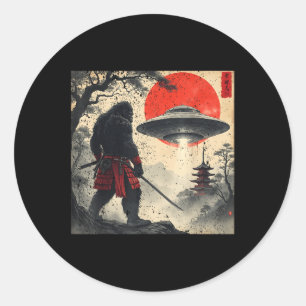 Samurai Bigfoot Japanisches Ufo Vintage Grafik Uki Runder Aufkleber