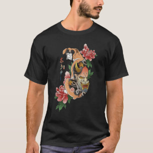 Samurai Boxer Dog Ukiyo E Blume Japanischer Kriege T-Shirt