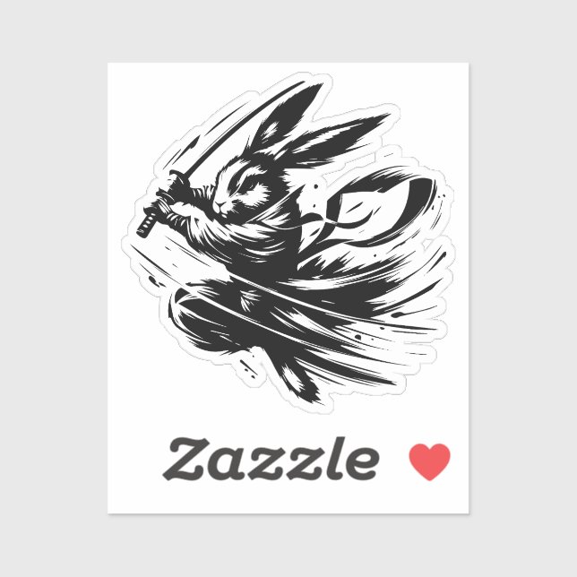 Samurai Bunny Black Ink Warrior Rabbit Aufkleber (Blatt)