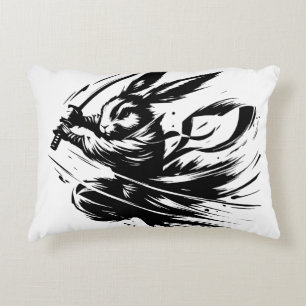 Samurai Bunny Black Ink Warrior Rabbit Dekokissen