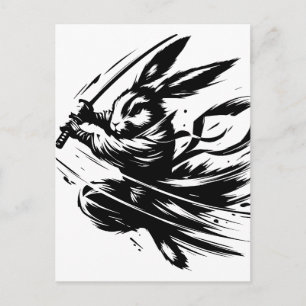 Samurai Bunny Black Ink Warrior Rabbit Feiertagspostkarte