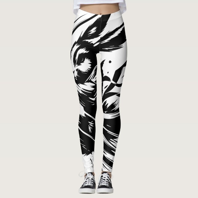 Samurai Bunny Black Ink Warrior Rabbit Leggings (Vorderseite)