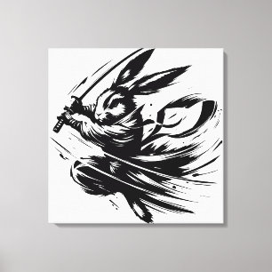 Samurai Bunny Black Ink Warrior Rabbit Leinwanddruck