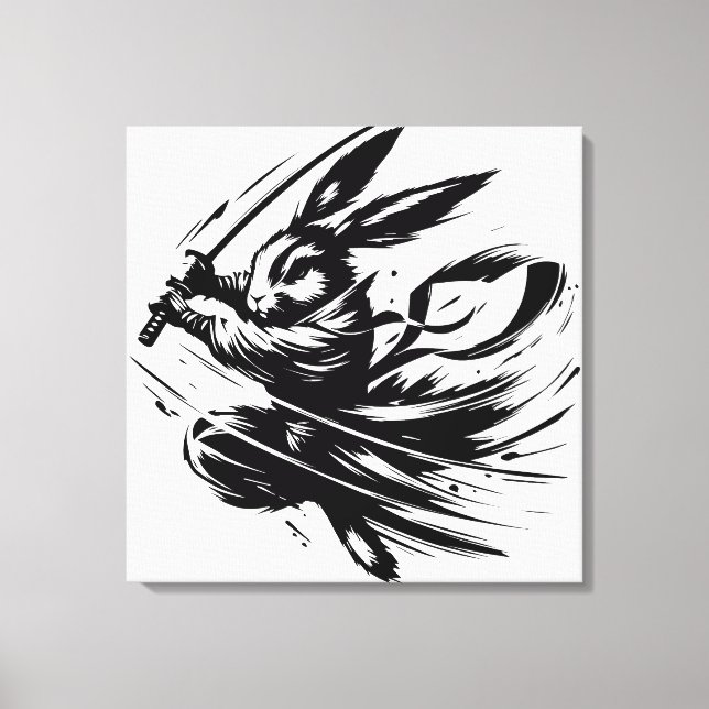 Samurai Bunny Black Ink Warrior Rabbit Leinwanddruck (Vorderseite)