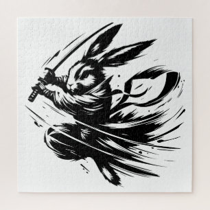 Samurai Bunny Black Ink Warrior Rabbit Puzzle