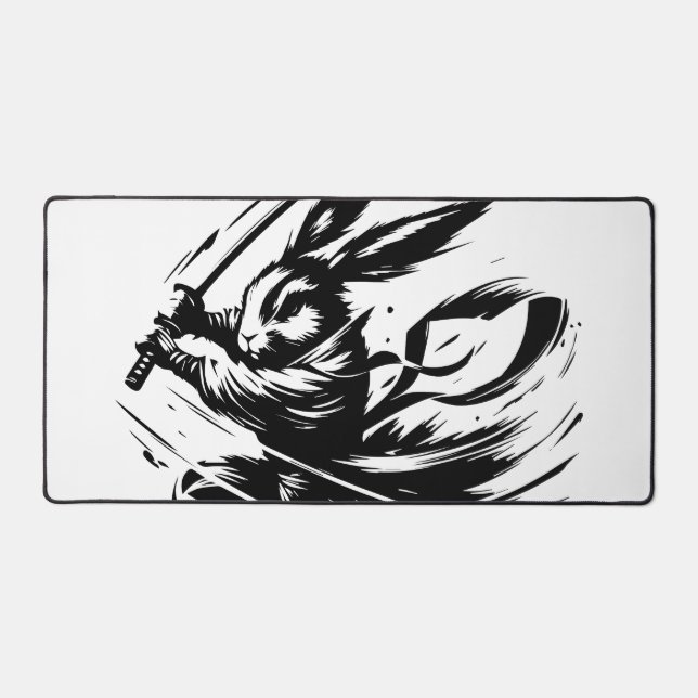 Samurai Bunny Black Ink Warrior Rabbit Schreibtischunterlage (Vorderseite)