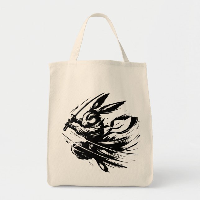 Samurai Bunny Black Ink Warrior Rabbit Tragetasche (Vorne)