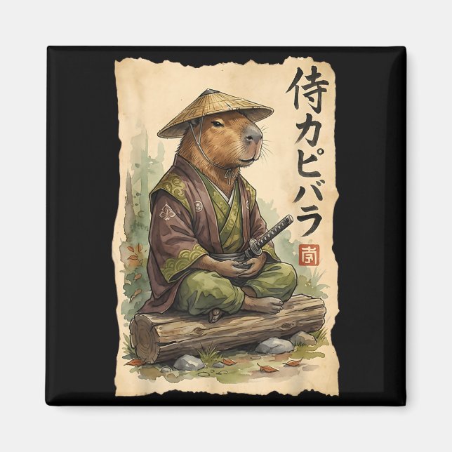 Samurai Capybara Japanese Art Vintage Graphic Funn Magnet (Vorne)