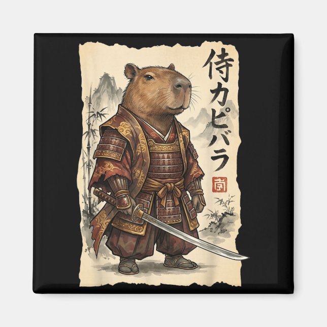 Samurai Capybara Japanese Art Vintage Graphic Funn Magnet (Vorne)