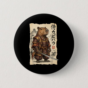 Samurai Capybara Japanische Kunst Vintage Grafik L Button