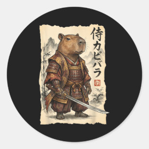 Samurai Capybara Japanische Kunst Vintage Grafik L Runder Aufkleber