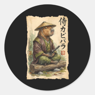 Samurai Capybara Japanische Kunst Vintage Grafik L Runder Aufkleber