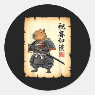 Samurai Capybara Japanische Kunst Vintage Grafik L Runder Aufkleber