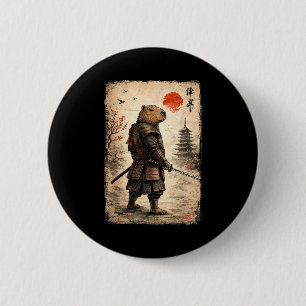 Samurai Capybara lustiges Capybara Vintage-Grafik Button